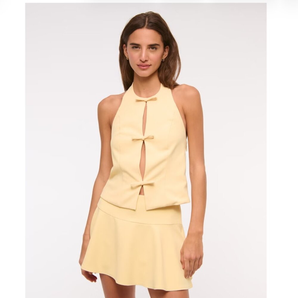 Abercrombie, Bow Tie-Front Halter Top, Sz XS, Butter Yellow
